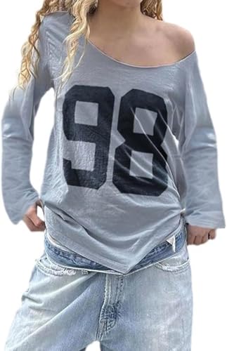 Women's Oversized Jersey Off Shoulder Shirt Crewneck Number